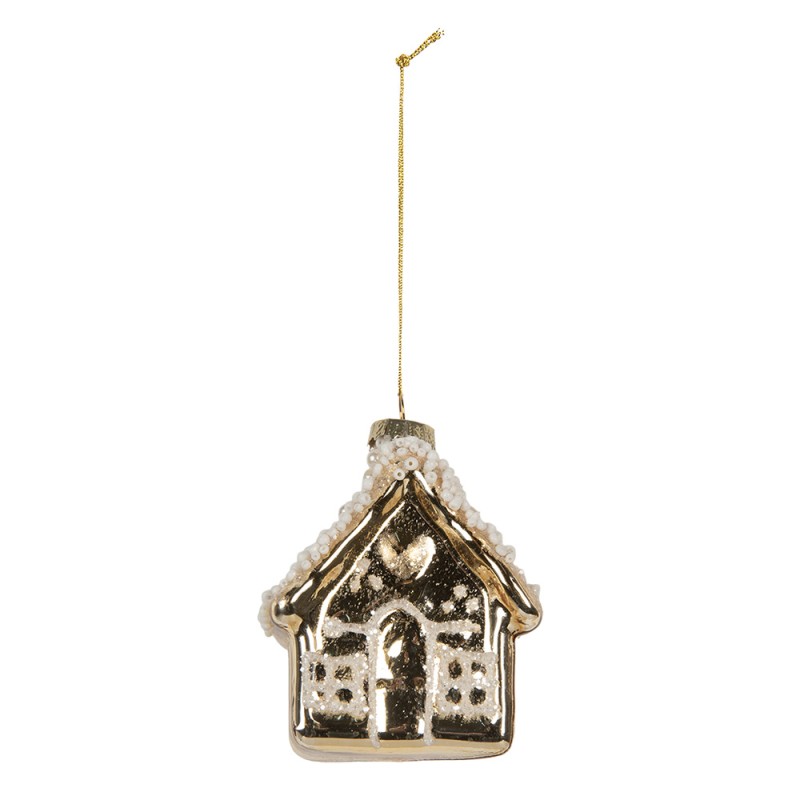 Clayre & Eef Weihnachtsanhänger Haus 7x7x9 cm Goldfarbig Glas