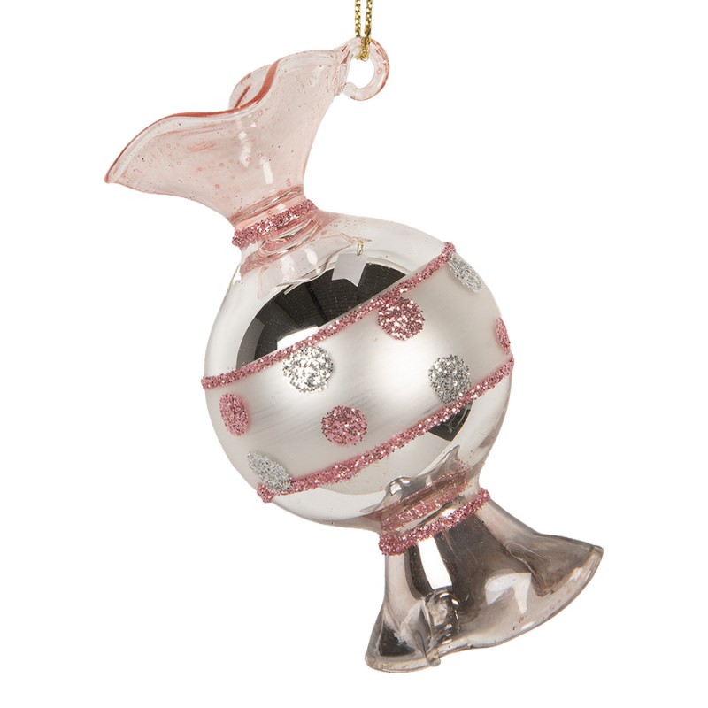 Clayre & Eef Weihnachtsanhänger Ø 4x8 cm Silberfarbig Glas