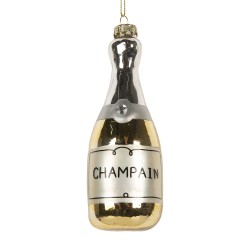 Clayre & Eef Weihnachtsanhänger Flasche Ø 5x14 cm Goldfarbig Glas