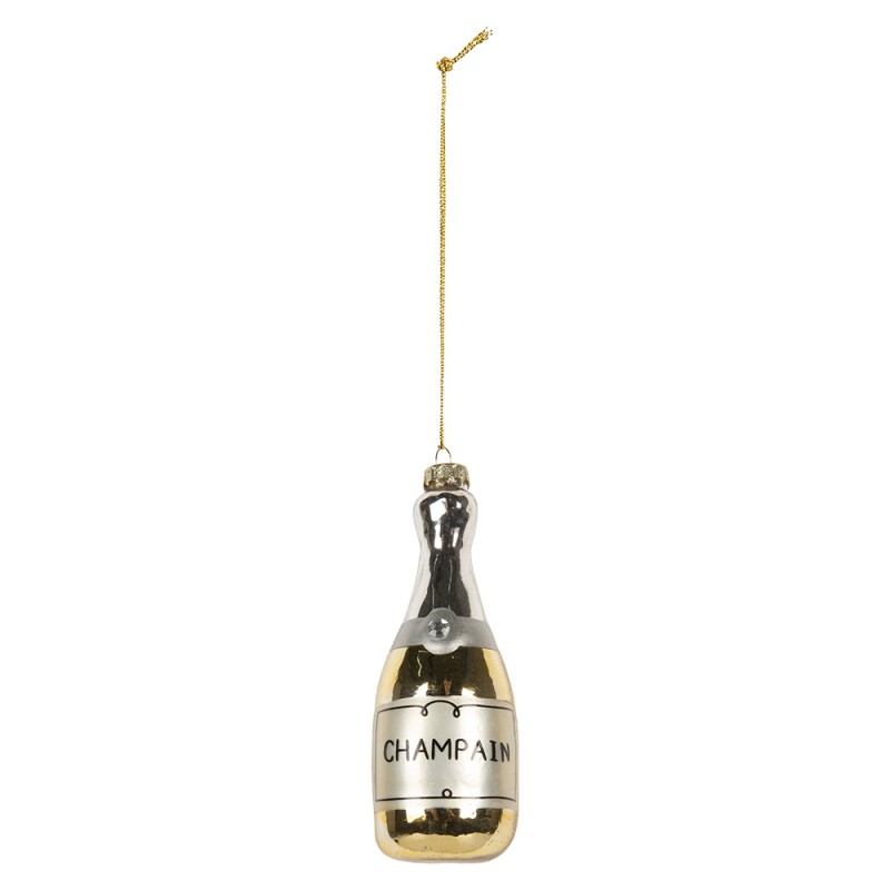 Clayre & Eef Weihnachtsanhänger Flasche Ø 5x14 cm Goldfarbig Glas