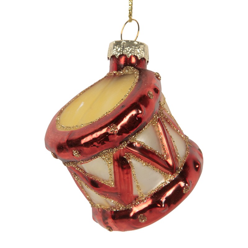 Clayre & Eef Weihnachtsanhänger Trommel Ø 4x5 cm Rot Glas