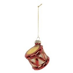 Clayre & Eef Weihnachtsanhänger Trommel Ø 4x5 cm Rot Glas