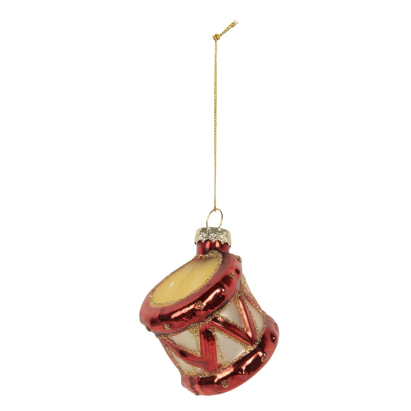 Clayre & Eef Weihnachtsanhänger Trommel Ø 4x5 cm Rot Glas