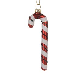 Clayre & Eef Weihnachtsanhänger Zuckerstange 4x1x12 cm Rot Glas