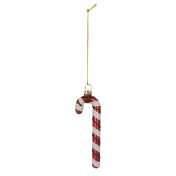 Clayre & Eef Weihnachtsanhänger Zuckerstange 4x1x12 cm Rot Glas