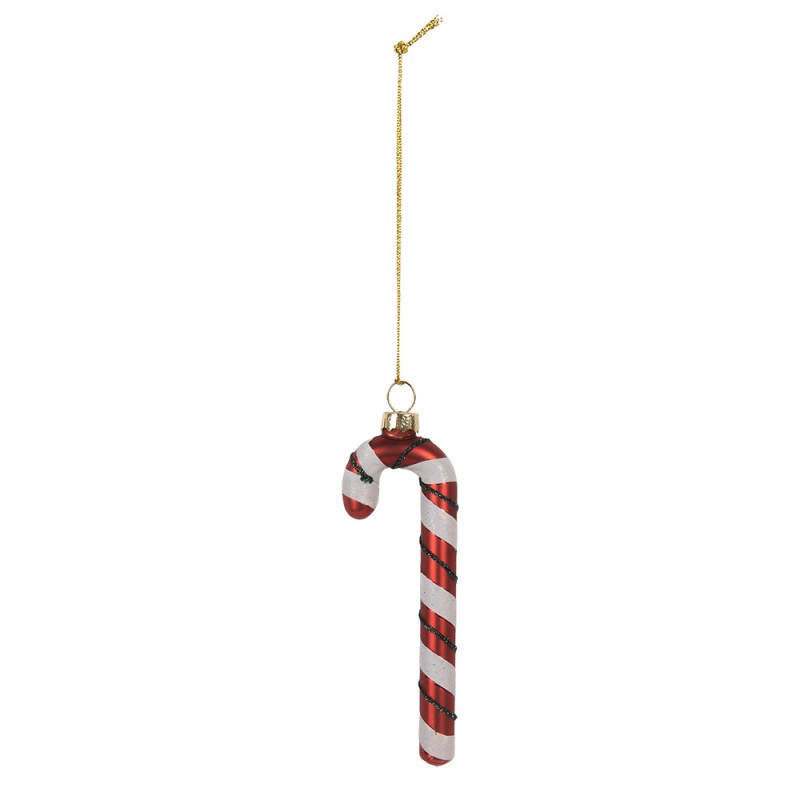 Clayre & Eef Weihnachtsanhänger Zuckerstange 4x1x12 cm Rot Glas