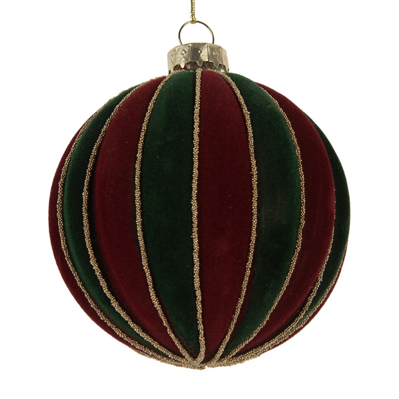 Clayre & Eef Boule de Noël Ø 8x8 cm Rouge Vert Verre