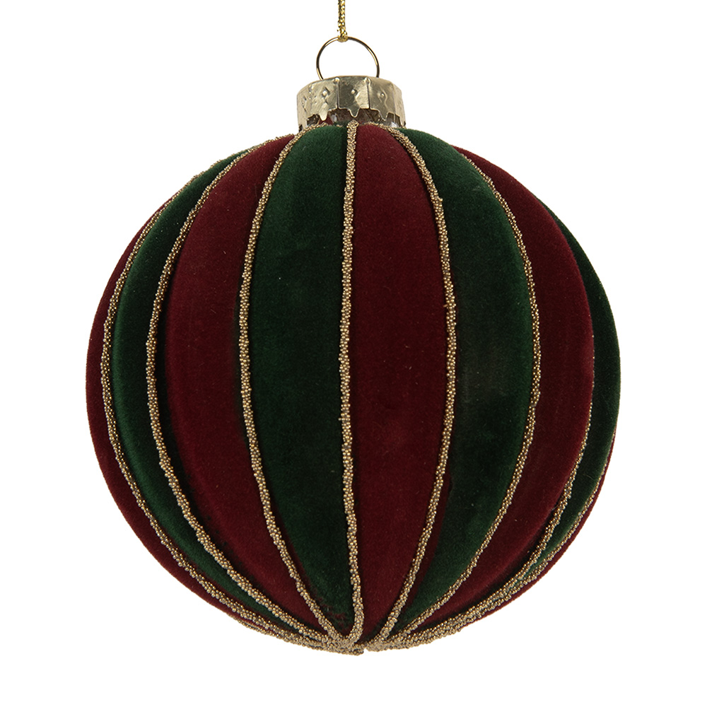 Clayre & Eef Kerstbal Ø 8x8 cm Rood Groen Glas afbeelding 1