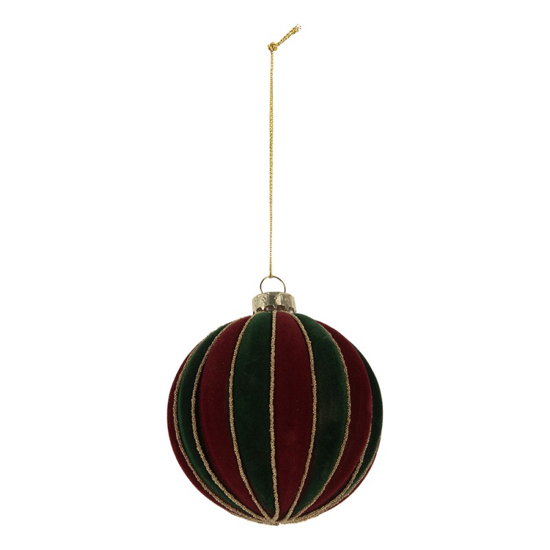 Clayre & Eef Boule de Noël Ø 8x8 cm Rouge Vert Verre