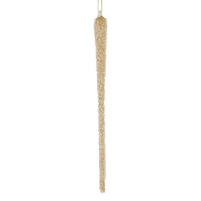 Clayre & Eef Weihnachtsanhänger Eiszapfen Ø 2x25 cm Goldfarbig Glas