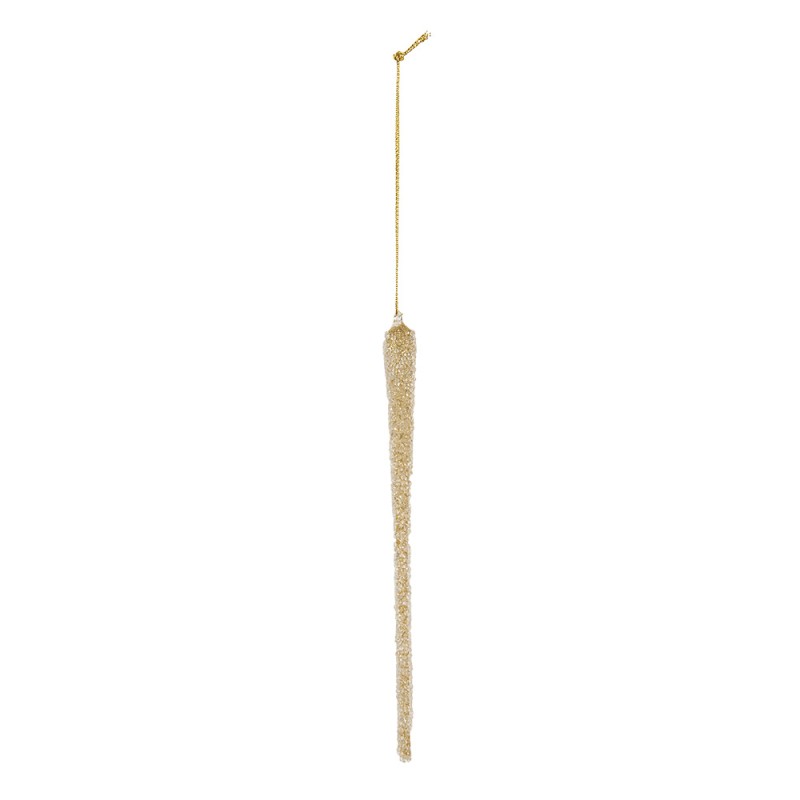 Clayre & Eef Weihnachtsanhänger Eiszapfen Ø 2x25 cm Goldfarbig Glas