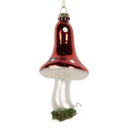 Clayre & Eef Pendentif de Noël Champignon Ø 6x12 cm Rouge Verre