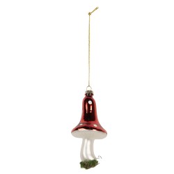 Clayre & Eef Pendentif de Noël Champignon Ø 6x12 cm Rouge Verre