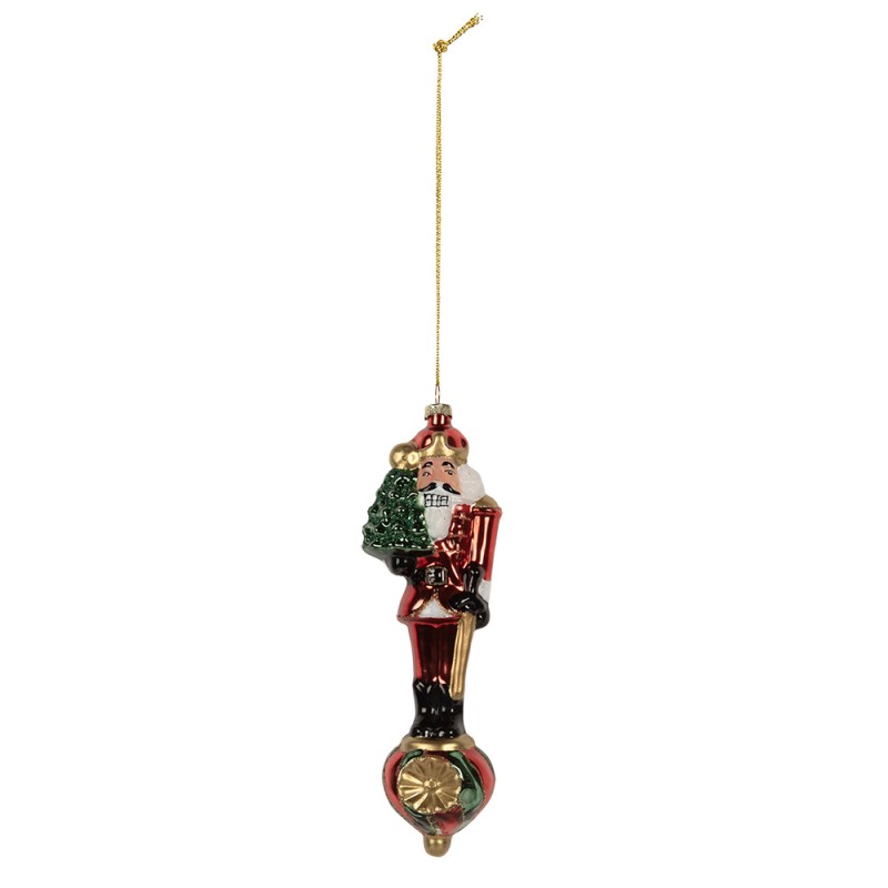 Clayre & Eef Pendentif de Noël Casse-noisette 6x5x20 cm Rouge Verre