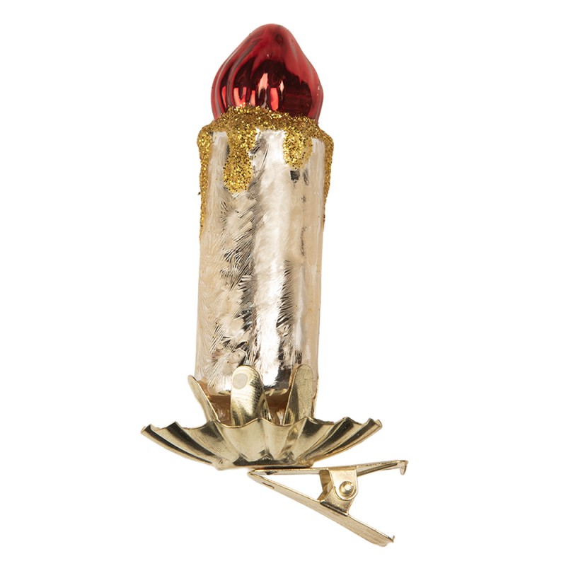 Clayre & Eef Weihnachtsanhänger 5x4x9 cm Silberfarbig Glas