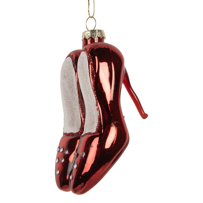 Clayre & Eef Weihnachtsanhänger Schuh 6x6x10 cm Rot Glas