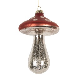 Clayre & Eef Weihnachtsanhänger Pilz Ø 9x13 cm Rot Glas