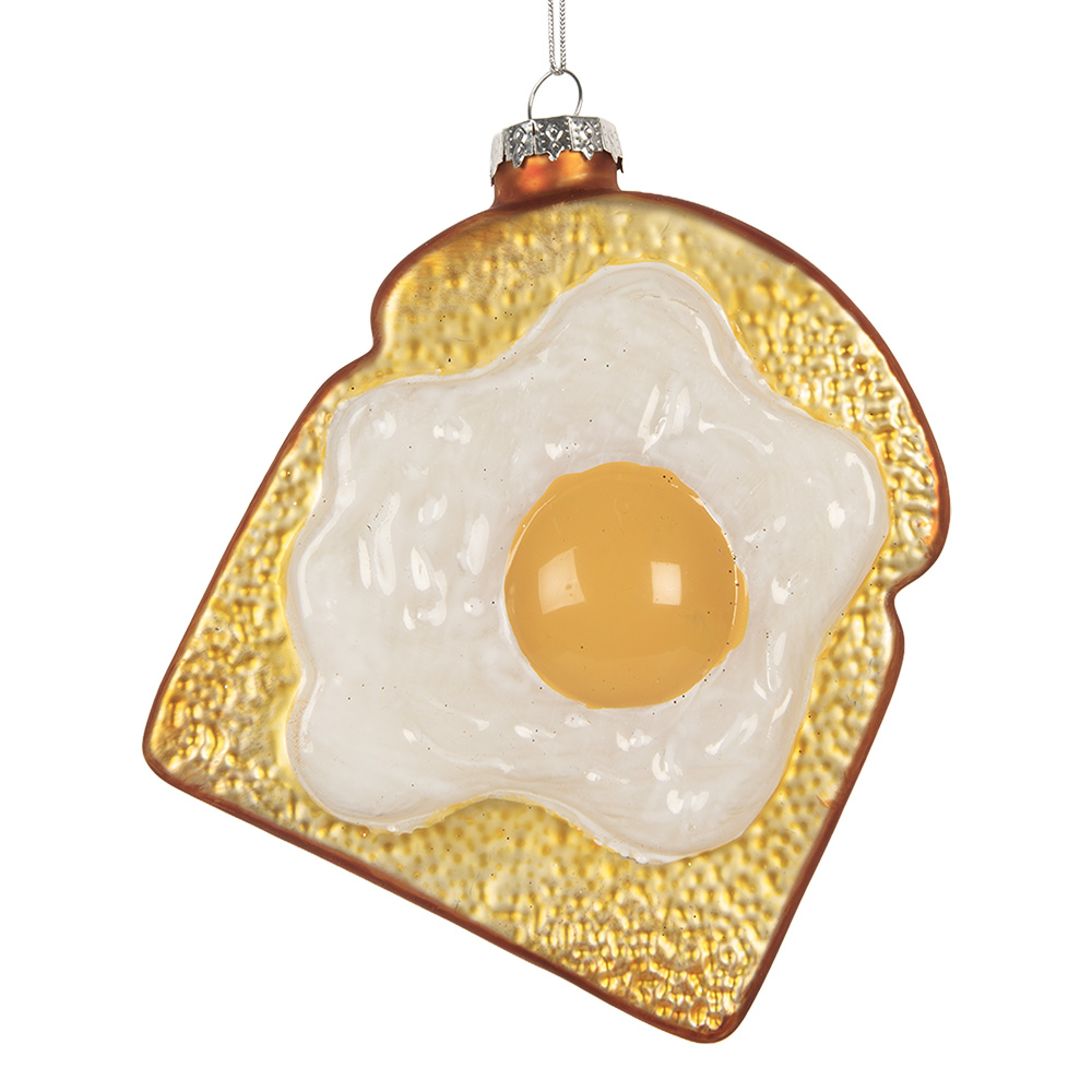 Clayre&Eef Kersthanger Ei 9x4x11 cm Wit Glas afbeelding