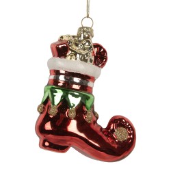 Clayre & Eef Weihnachtsanhänger Stiefel 9x4x10 cm Rot Glas