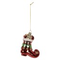 Clayre & Eef Weihnachtsanhänger Stiefel 9x4x10 cm Rot Glas