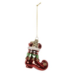 Clayre & Eef Weihnachtsanhänger Stiefel 9x4x10 cm Rot Glas