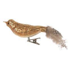 Clayre & Eef Weihnachtsanhänger Vogel 9x3x4 cm Braun Glas