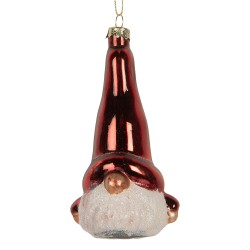Clayre & Eef Weihnachtsanhänger Zwerg 6x5x13 cm Rot Glas