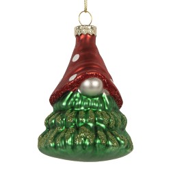 Clayre & Eef Weihnachtsanhänger Elf Ø 5x9 cm Rot Glas