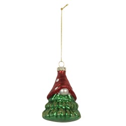 Clayre & Eef Weihnachtsanhänger Elf Ø 5x9 cm Rot Glas