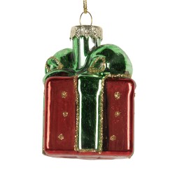 Clayre & Eef Weihnachtsanhänger Geschenk 4x4x6 cm Rot Glas