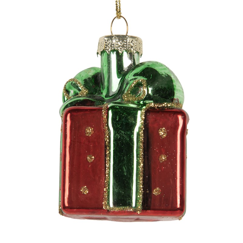 Clayre & Eef Ornamento Natalizio Regalo 4x4x6 cm Rosso Vetro