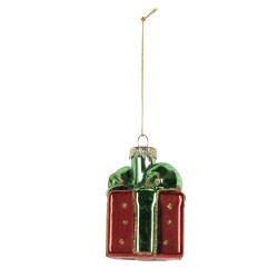 Clayre & Eef Weihnachtsanhänger Geschenk 4x4x6 cm Rot Glas