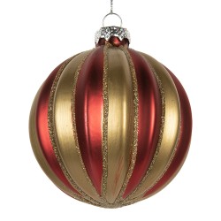 Clayre & Eef Weihnachtskugel Ø 8x8 cm Rot Goldfarbig Glas