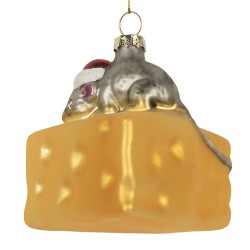 Clayre & Eef Weihnachtsanhänger Maus 8x8x8 cm Gelb Glas