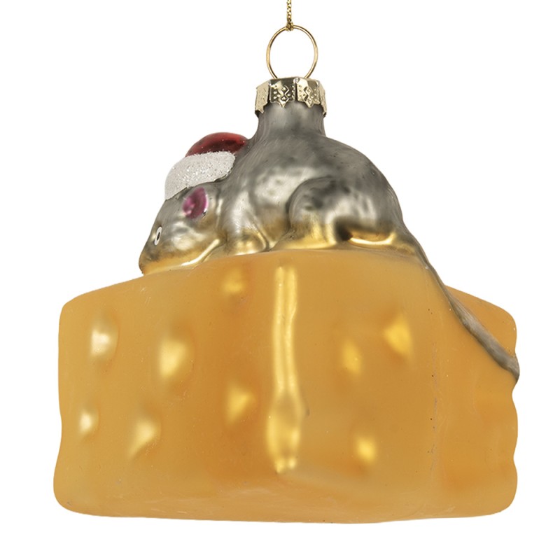 Clayre & Eef Weihnachtsanhänger Maus 8x8x8 cm Gelb Glas