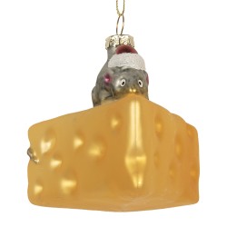 Clayre & Eef Weihnachtsanhänger Maus 8x8x8 cm Gelb Glas