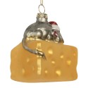 Clayre & Eef Weihnachtsanhänger Maus 8x8x8 cm Gelb Glas