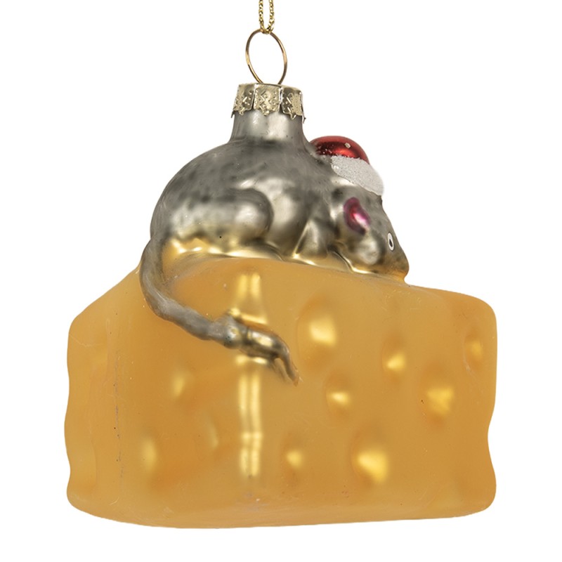 Clayre & Eef Weihnachtsanhänger Maus 8x8x8 cm Gelb Glas