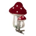 Clayre & Eef Ornamento Natalizio Fungo Ø 6x11 cm Rosso Vetro