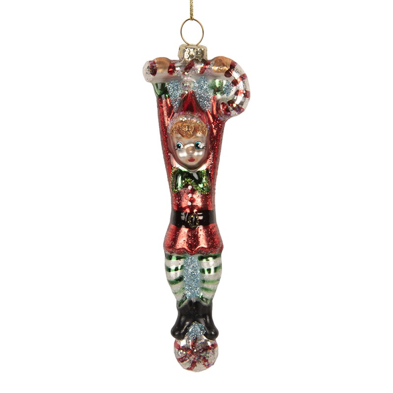 Clayre & Eef Ornamento Natalizio Elfo 4x2x13 cm Rosso Vetro