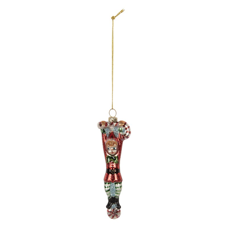 Clayre & Eef Ornamento Natalizio Elfo 4x2x13 cm Rosso Vetro