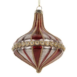 Clayre & Eef Christmas Bauble Ø 9x11 cm Red White Glass