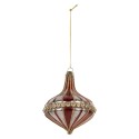 Clayre & Eef Christmas Bauble Ø 9x11 cm Red White Glass