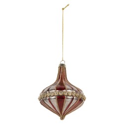 Clayre & Eef Christmas Bauble Ø 9x11 cm Red White Glass