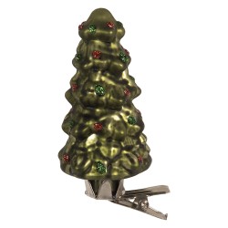 Clayre & Eef Weihnachtsanhänger Weihnachtsbaum Ø 4x9 cm Grün Glas