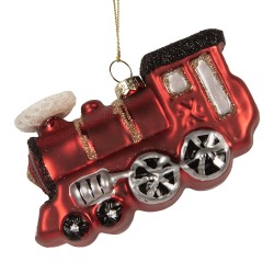 Clayre & Eef Weihnachtsanhänger Zug 10x4x5 cm Rot Glas
