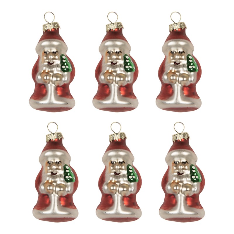 Clayre & Eef Christmas Ornament Set of 6 Santa Claus Ø 3x35 cm Red Glass
