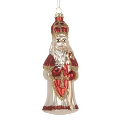 Clayre & Eef Pendentif de Noël Père Noël 5x5x15 cm Rouge Verre
