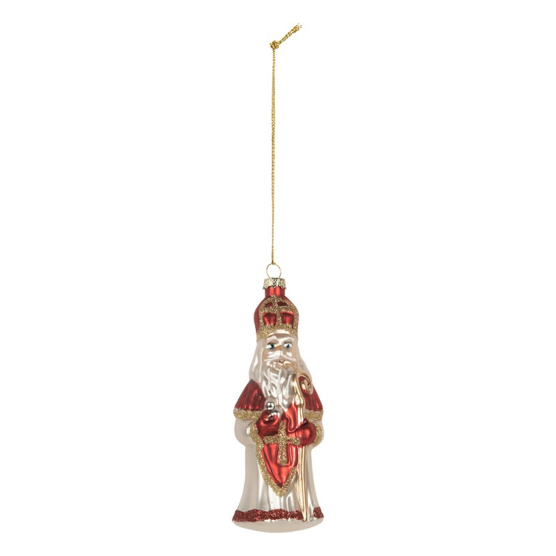 Clayre & Eef Pendentif de Noël Père Noël 5x5x15 cm Rouge Verre