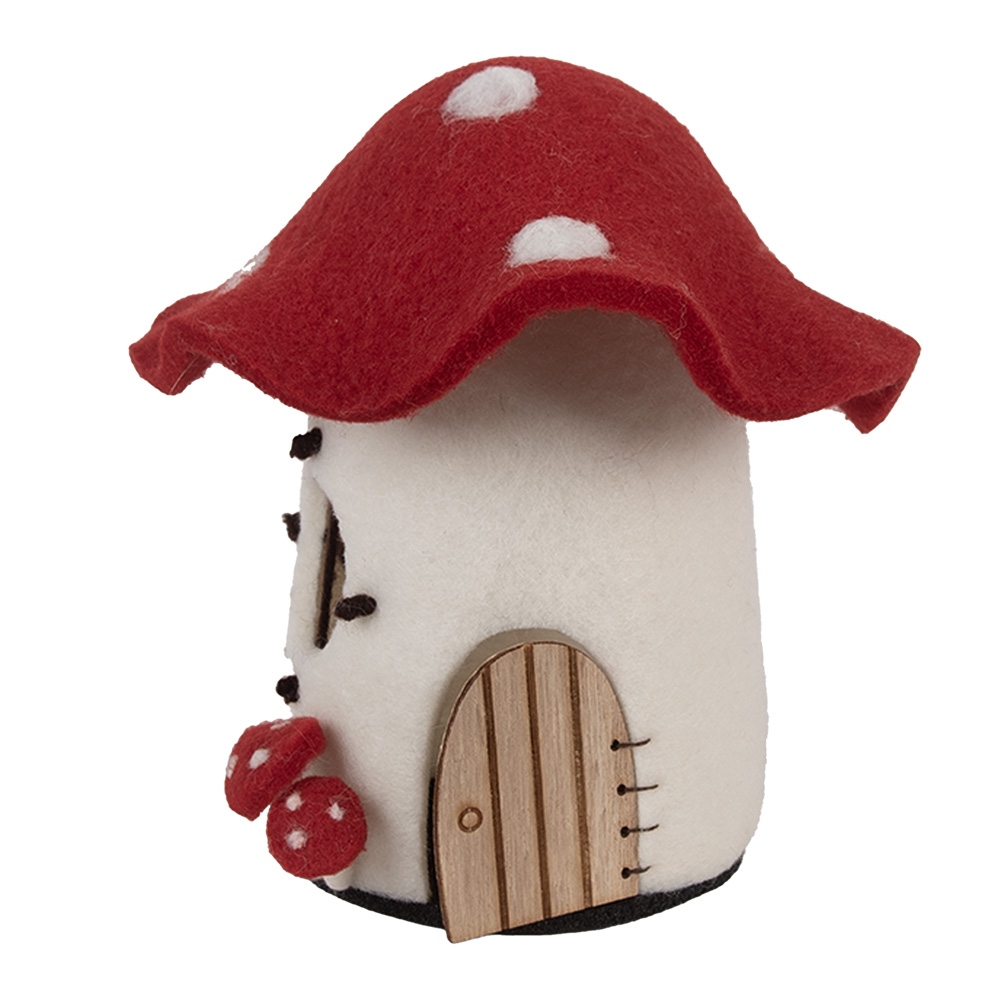 Clayre&Eef Decoratie Beeld Huis 20x20x18 cm Wit Vilt Paddenstoelen afbeelding